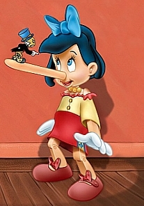 A female Pinocchio has a long nose