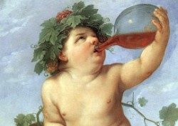 An alcoholic Bacchus continues to drink on his birthday.